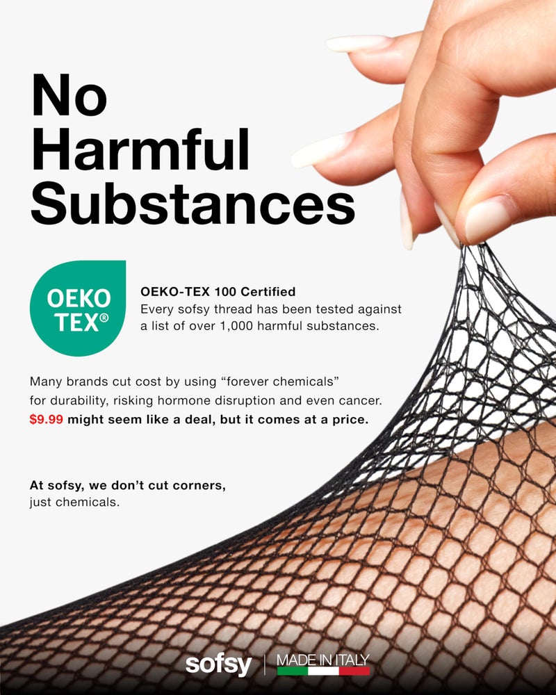 sofsy Italian Stay-Up Black Fishnet Stockings for Women Plus Size - Lace Top Thigh High Nylon Tights with Silicone Band for Lingerie - XL - Image 2